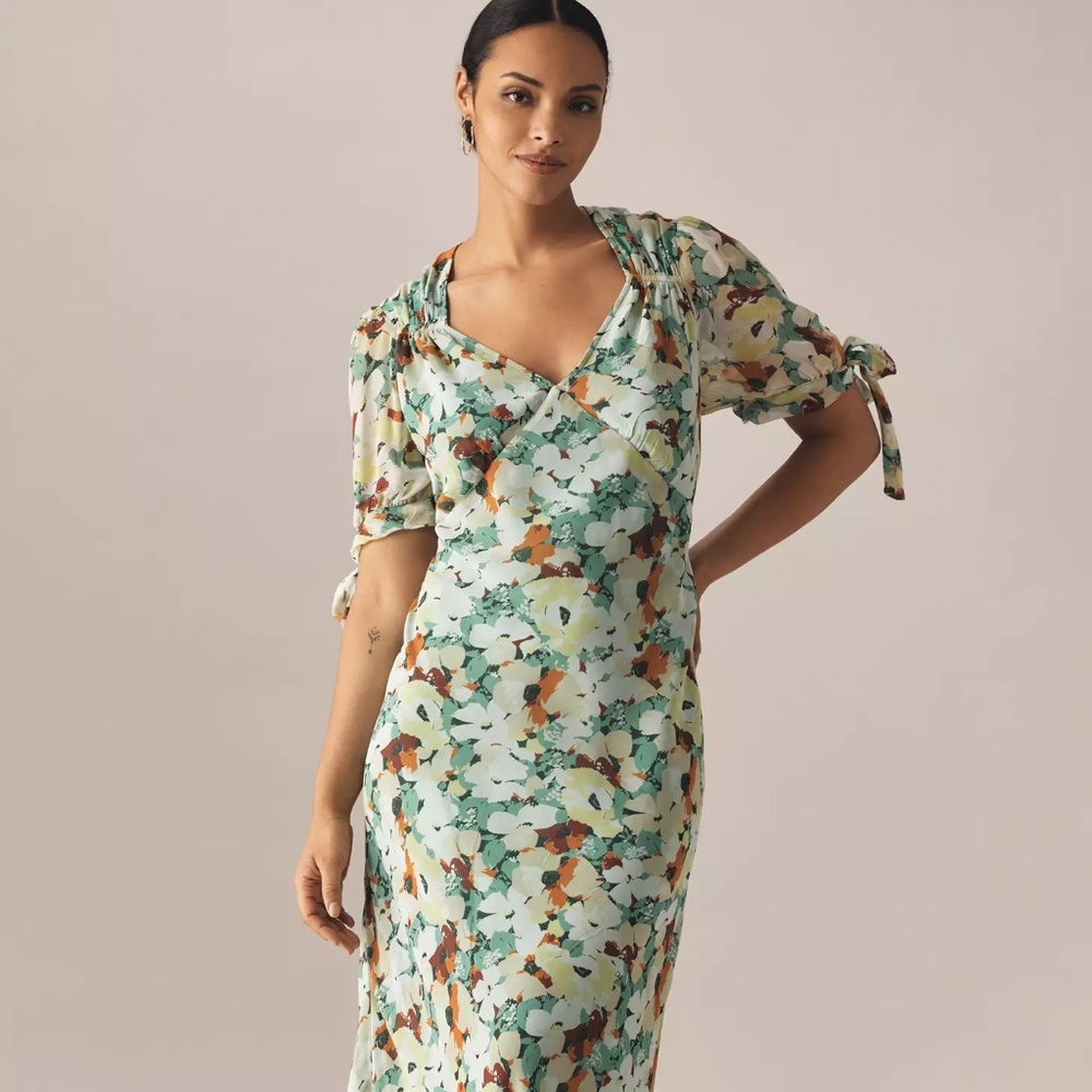 Anthropologie Short-Sleeve V-Neck Slip Midi Dress Size XXS Petite NWT